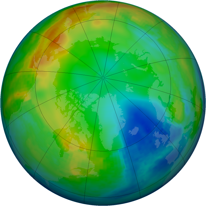 Arctic ozone map for 27 December 1991